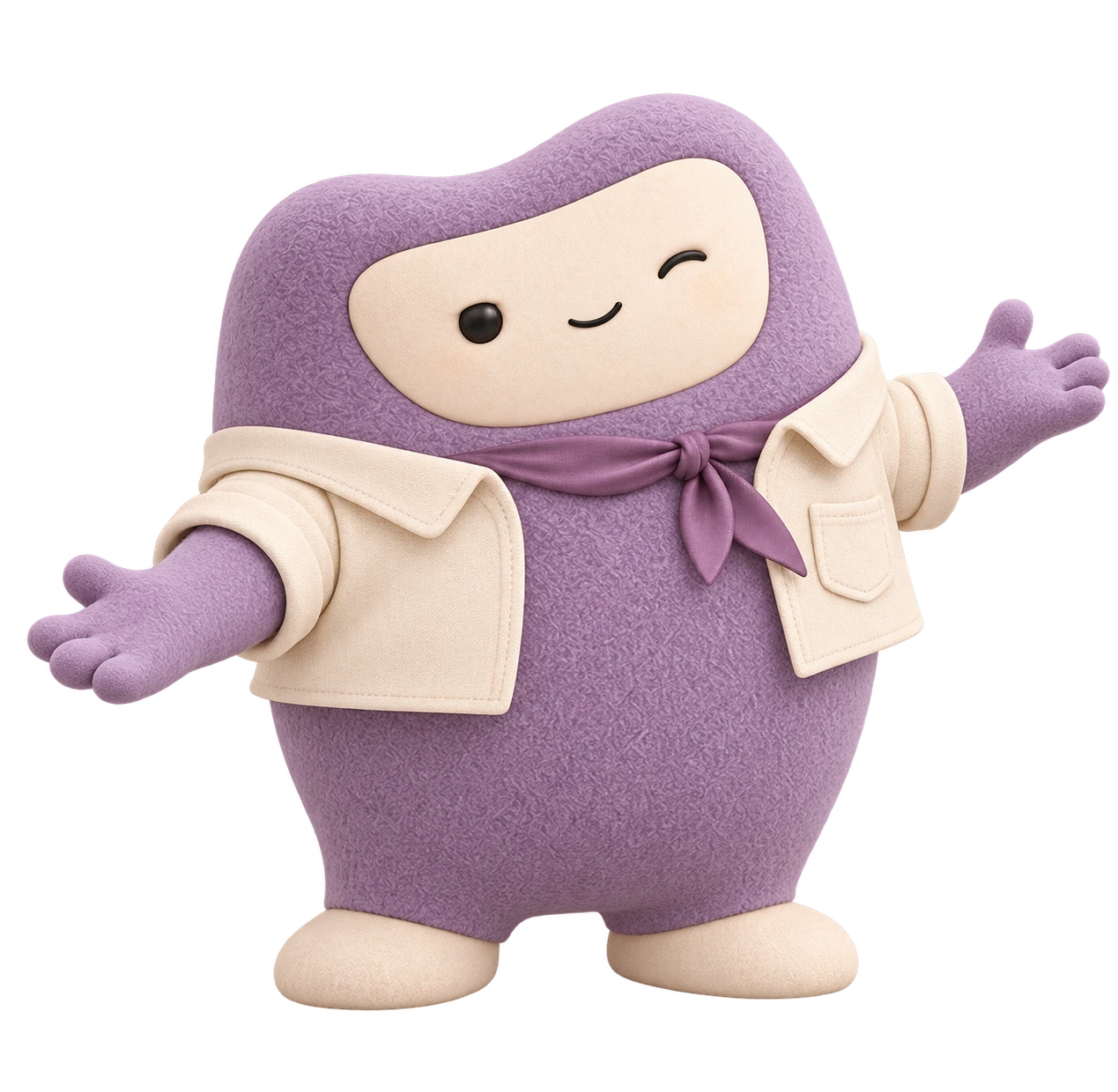 Kova te da la bienvenida con camisa crema, pañuelo ciruela y un guiño.